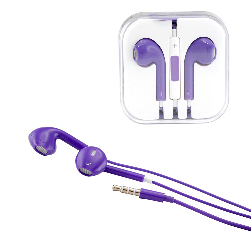 iPhone AUX Style Stereo Earphone Headset with Mic and VoluMe CONTROL (Purple)